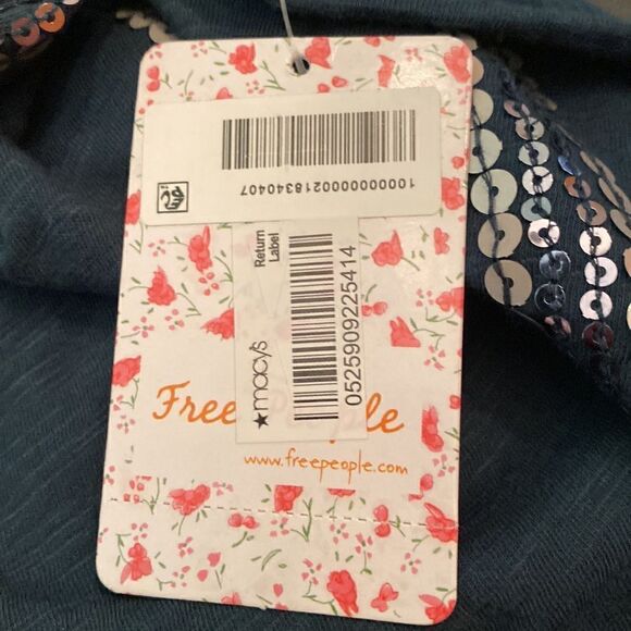 Free People Glitter City Tie Neck Mock Dark Turquoise Halter Sequin Top XS NWT - Picture 9 of 10